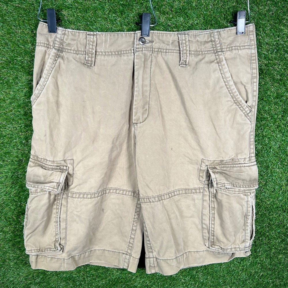 Old Navy Mens Cargo Shorts Tan Khaki Size 36 Cotton Multi Pocket Casual Y2K